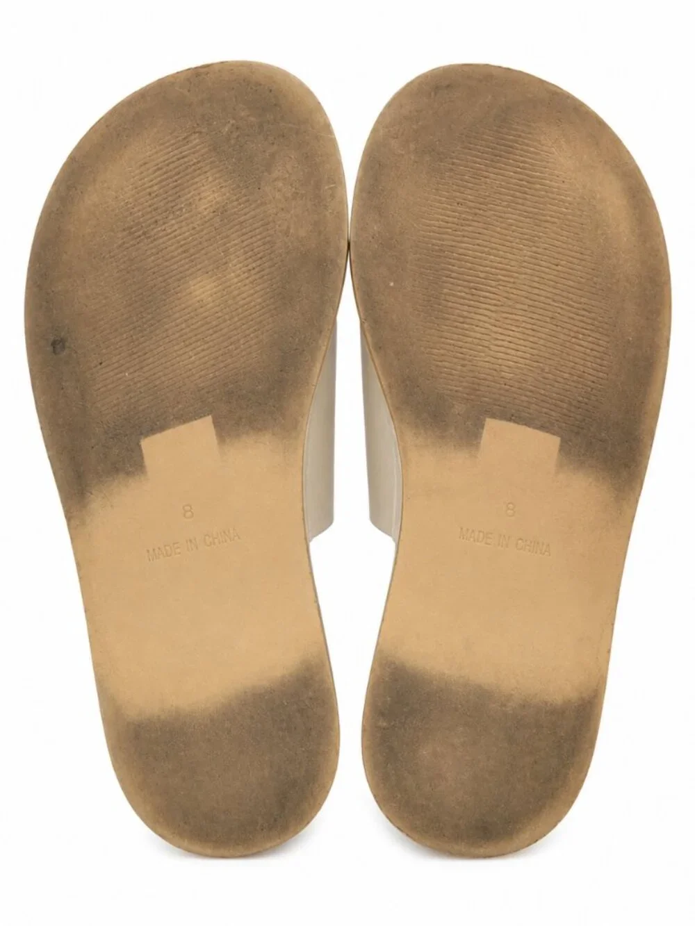 Princess Polly Bayshore Beige Platform Slide Sandals (Size 8)